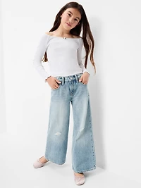 Mid-Rise Ripped Super Baggy Wide-Leg Jeans for Girls