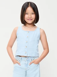 Button-Front Denim Tank Top for Girls