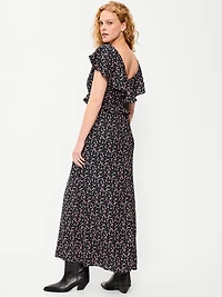 Flutter-Sleeve Crepe Maxi Dress