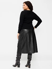 Faux-Leather Pencil Midi Skirt