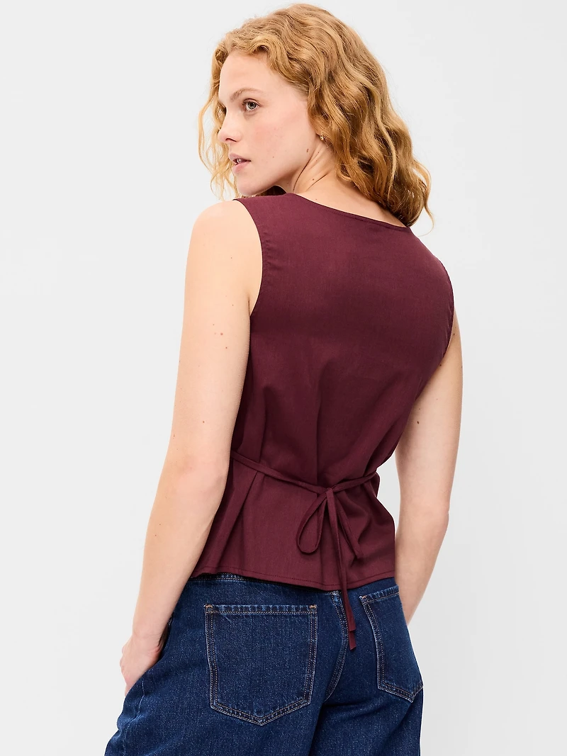 Sleeveless V-Neck Tie-Back Top
