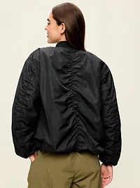 Water-Resistant Oversized Bubble-Hem Zip Bomber Jacket