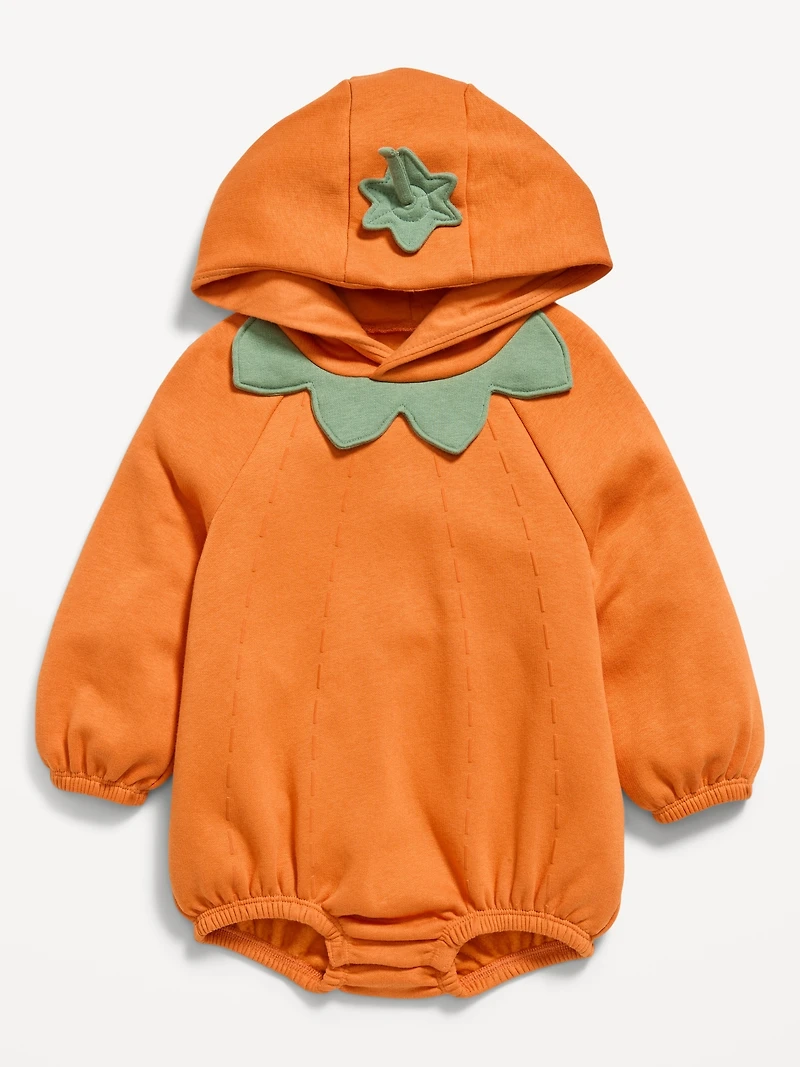 Hooded Pumpkin Critter Fleece One-Piece Romper for Baby