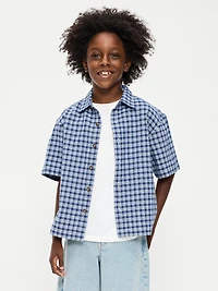 Short-Sleeve Boxy Cropped Textured Shirt for Boys
