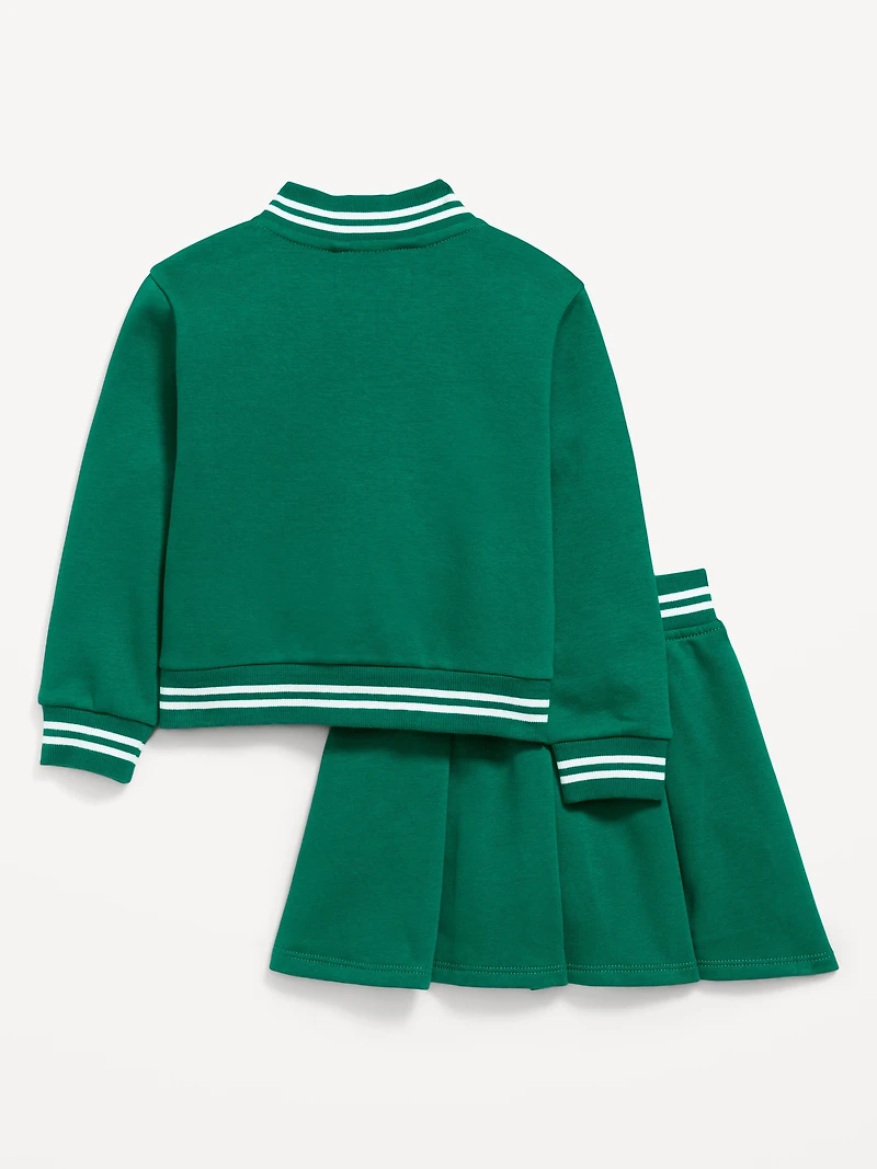 Fleece Bomber Jacket and Pleated Skirt Set for Toddler Girls