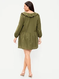 Long-Sleeve Ruffle-Collar Swing Mini Dress