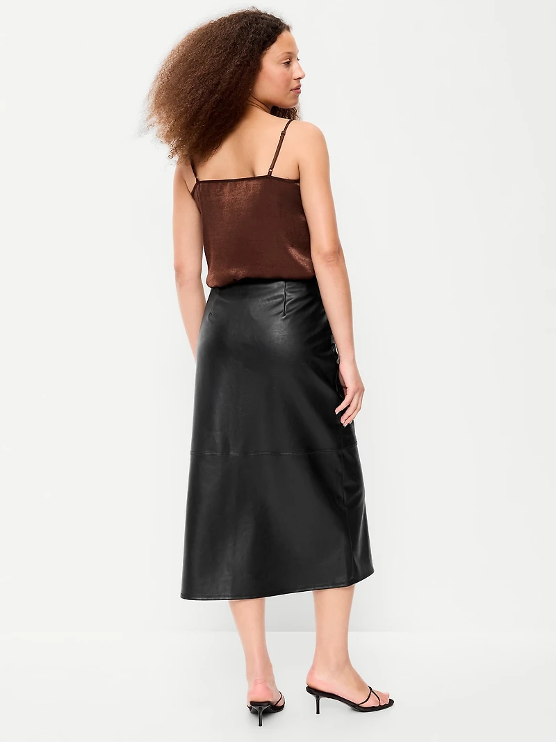 Faux-Leather Pencil Midi Skirt