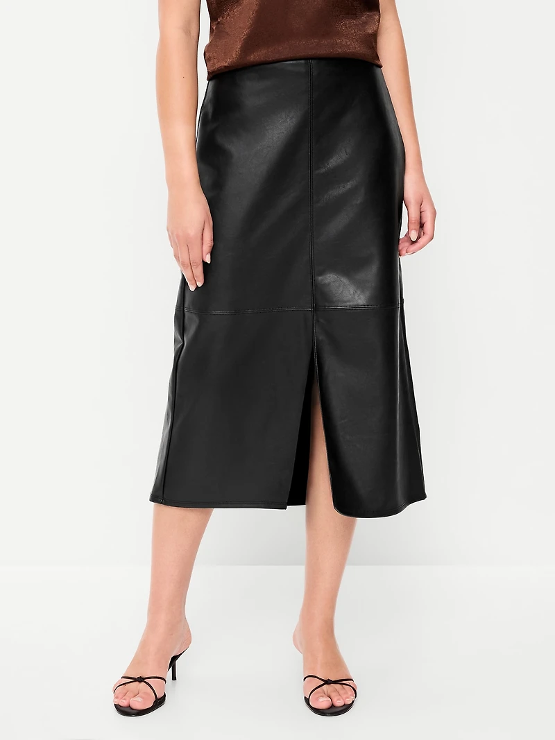 Faux-Leather Pencil Midi Skirt