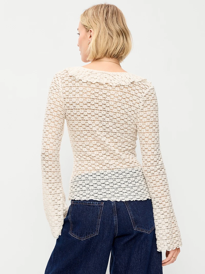 Fitted Bell-Sleeve Ruffle Top