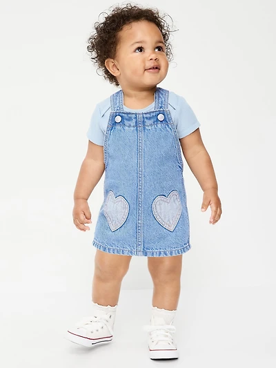 Printed Denim Skirtall Dress for Baby