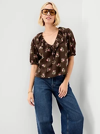 Ruffle Collar Tie-Front Top
