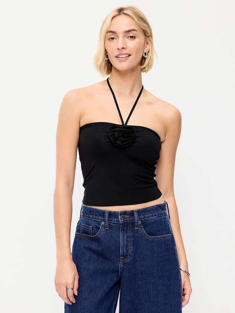 Tie-Neck Rosette Tube Top
