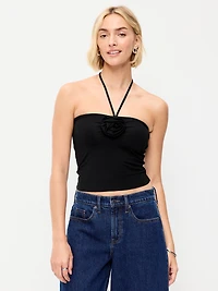 Tie-Neck Rosette Tube Top