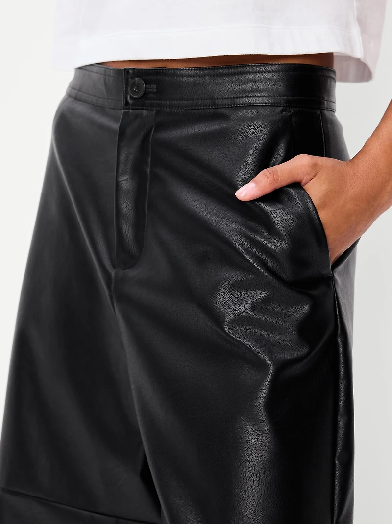 Mid-Rise Faux-Leather Baggy Culottes