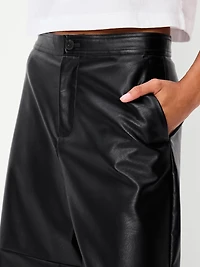 Mid-Rise Faux-Leather Baggy Culottes