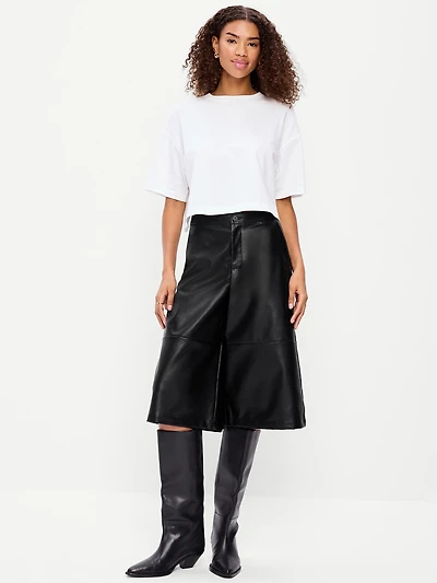 Mid-Rise Faux-Leather Baggy Culottes
