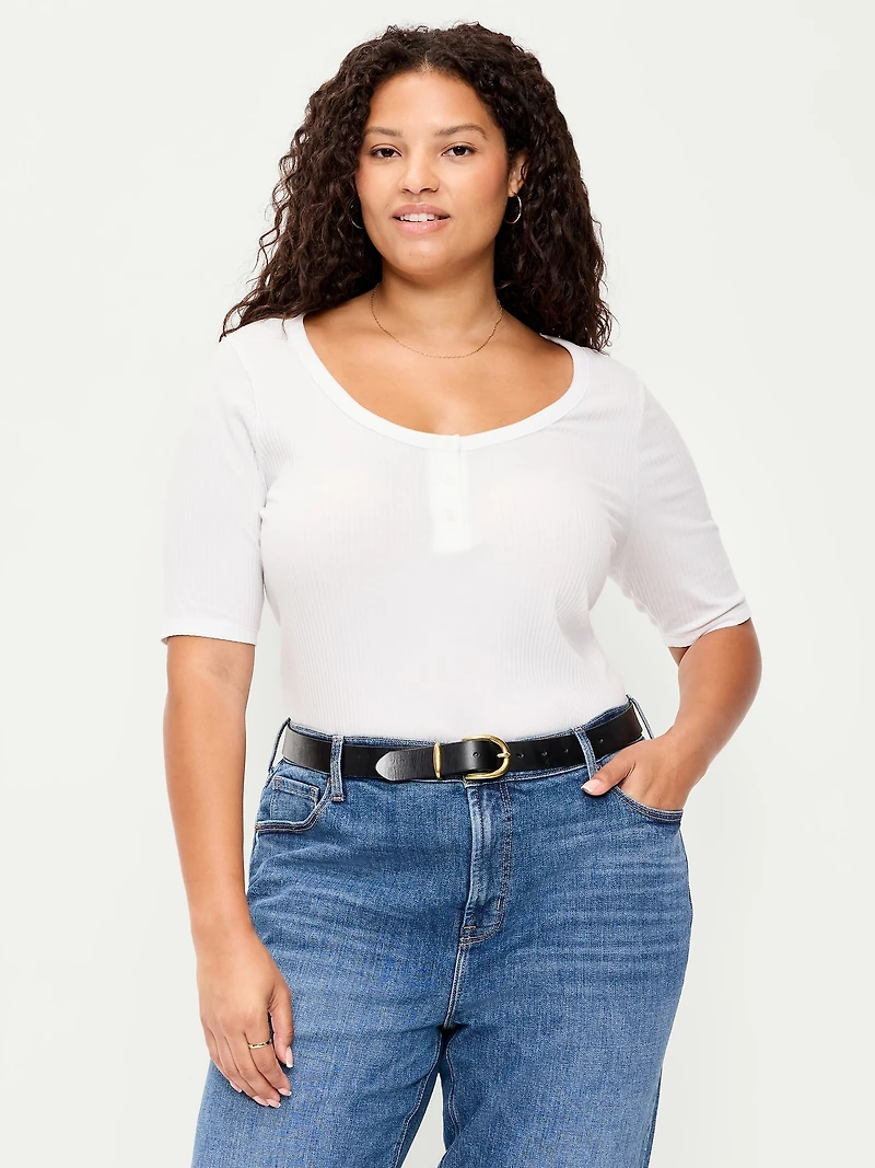 Fitted Scoop-Neck Henley T-Shirt