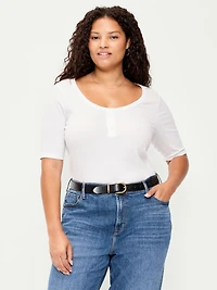 Fitted Scoop-Neck Henley T-Shirt