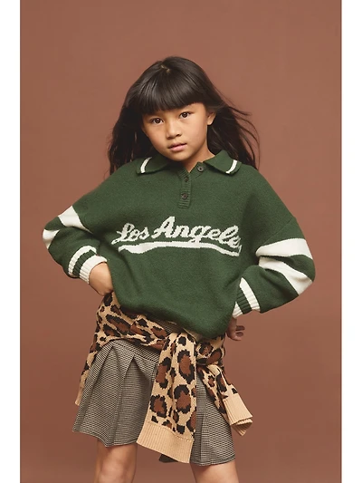 Oversized Long-Sleeve Rugby Polo Sweater for Girls