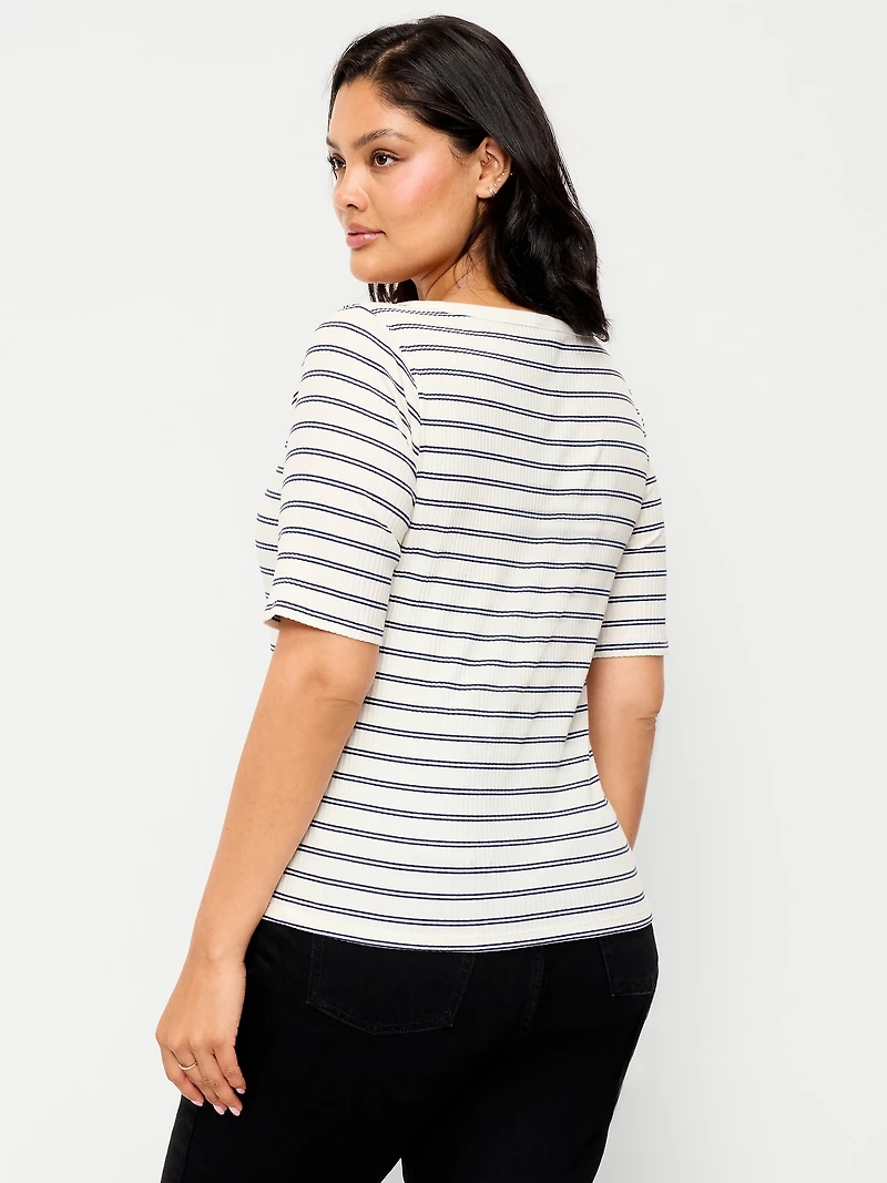 Fitted Scoop-Neck Henley T-Shirt
