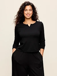 Long-Sleeve Split-Neck Top