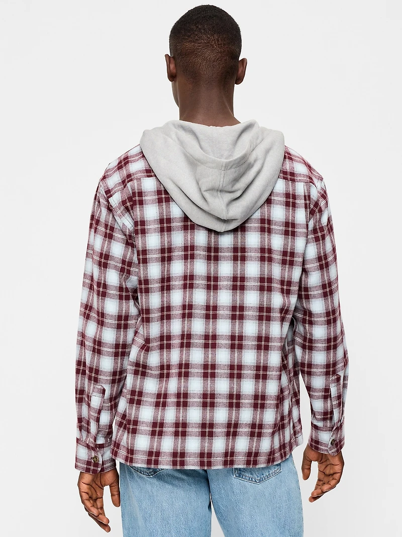Long-Sleeve Flannel Hooded Shirt
