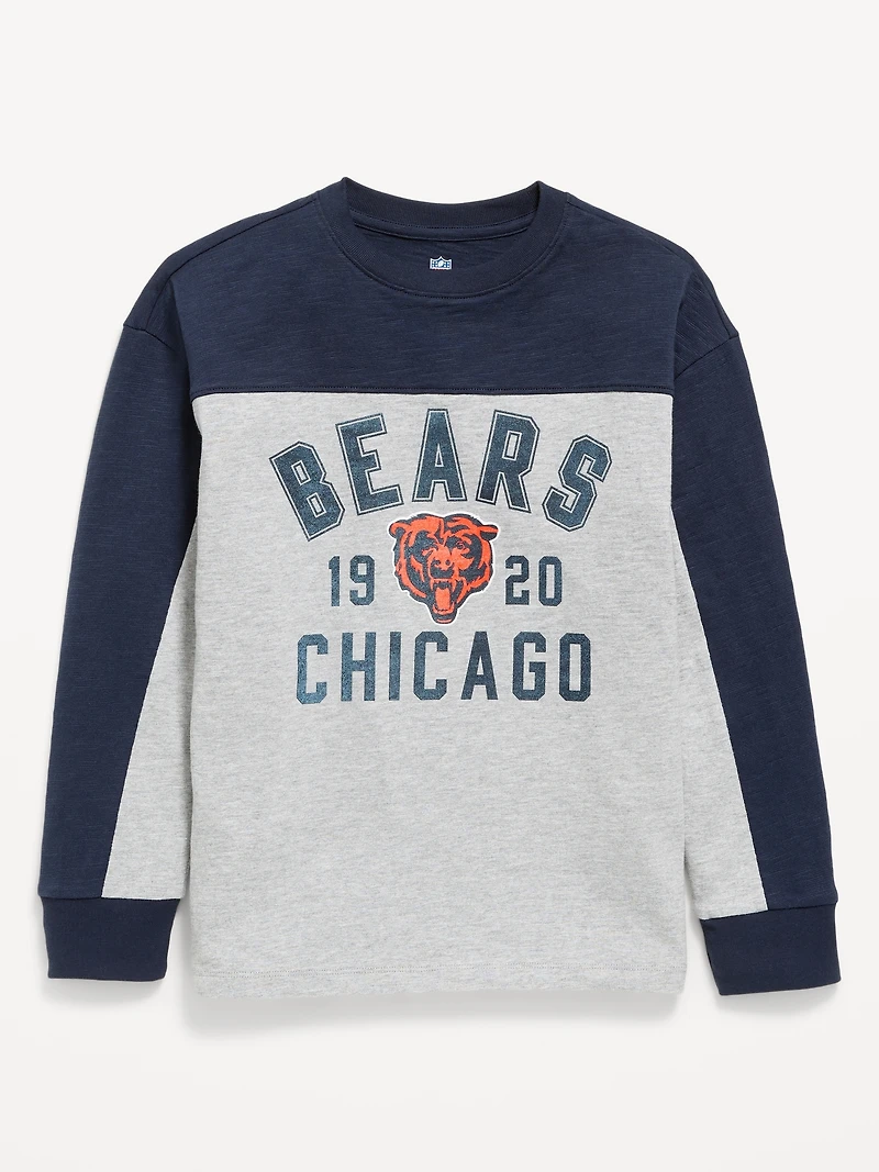 Chicago Bears Long-Sleeve Oversized Graphic Football T-Shirt for Boys