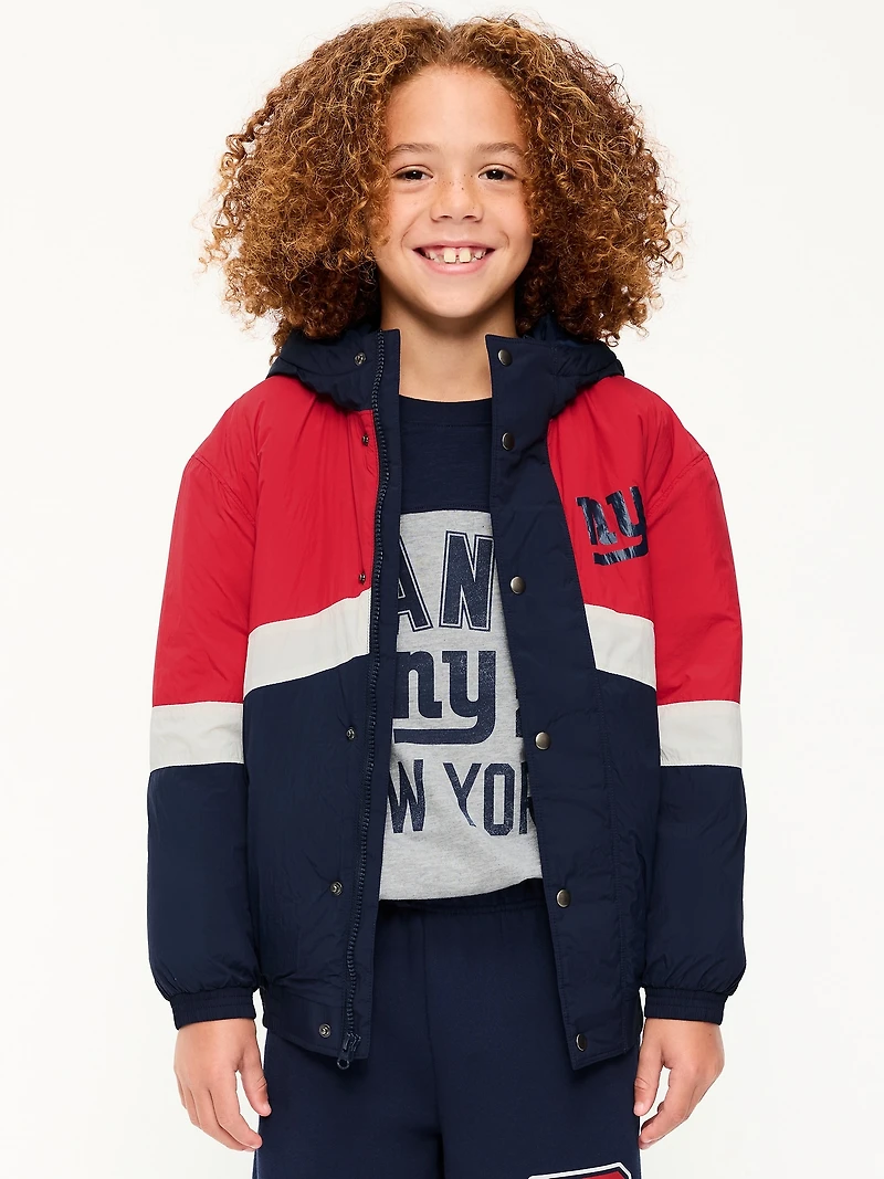 New York Giants Oversized Crinkled Hooded Jacket for Boys