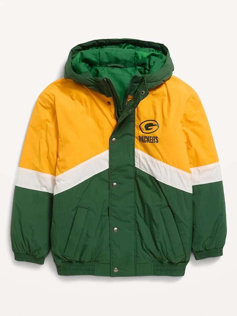 Green Bay Packers Oversized Crinkled Hooded Jacket for Boys