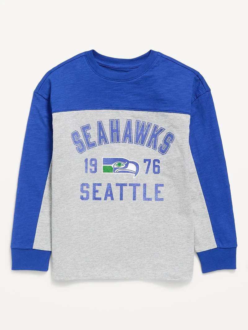 Seattle Seahawks Long-Sleeve Oversized Graphic Football T-Shirt for Boys