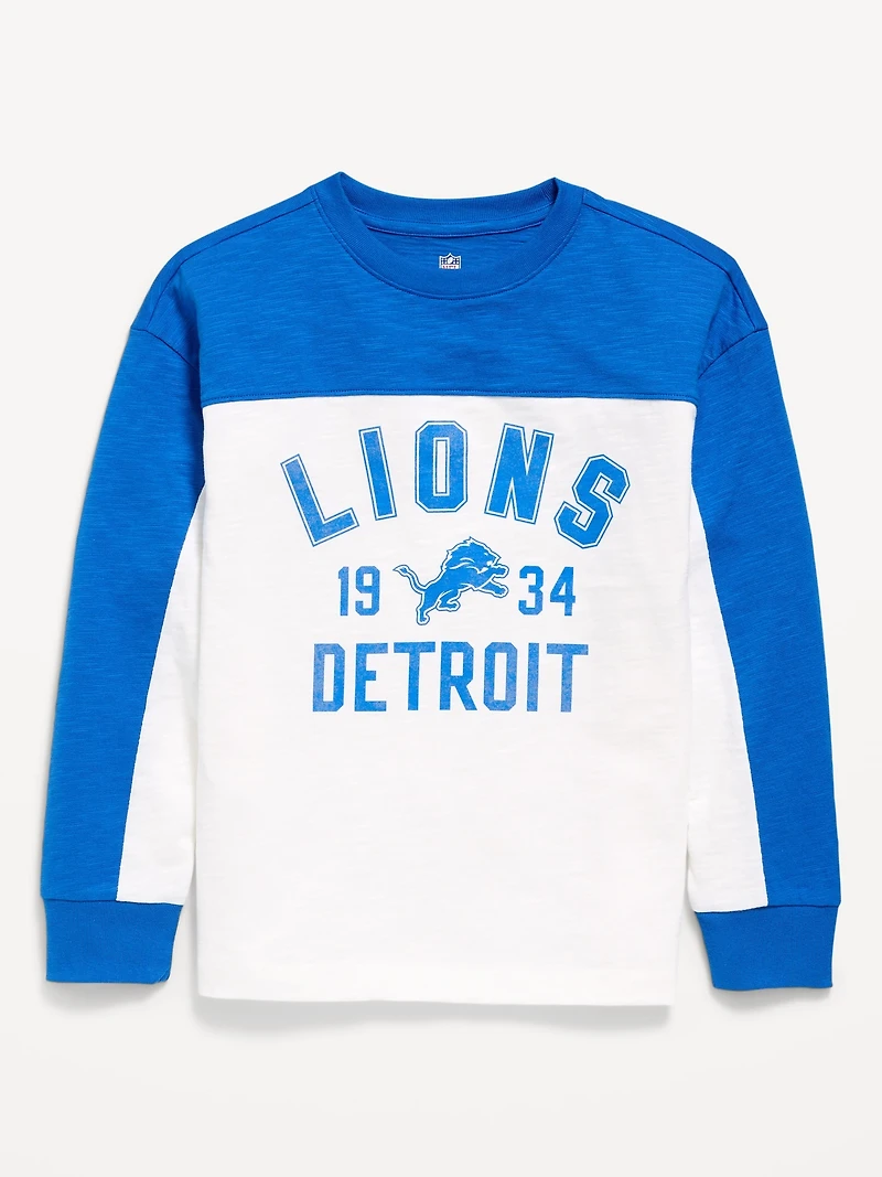 Detroit Lions Long-Sleeve Oversized Graphic Football T-Shirt for Boys