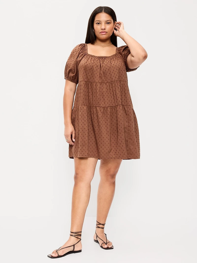 Puff-Sleeve Swing Mini Dress