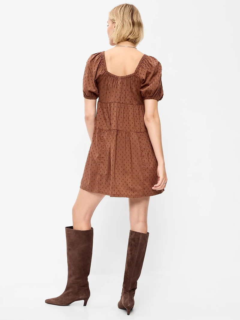 Puff-Sleeve Swing Mini Dress