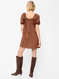 Puff-Sleeve Swing Mini Dress