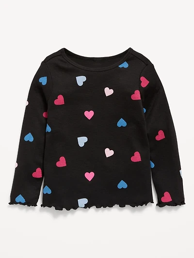 Printed Fitted Long-Sleeve Ribbed T-Shirt for Toddler Girls