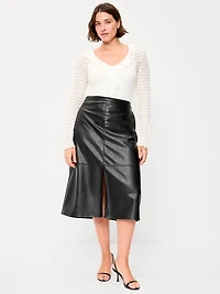 Faux-Leather Pencil Midi Skirt