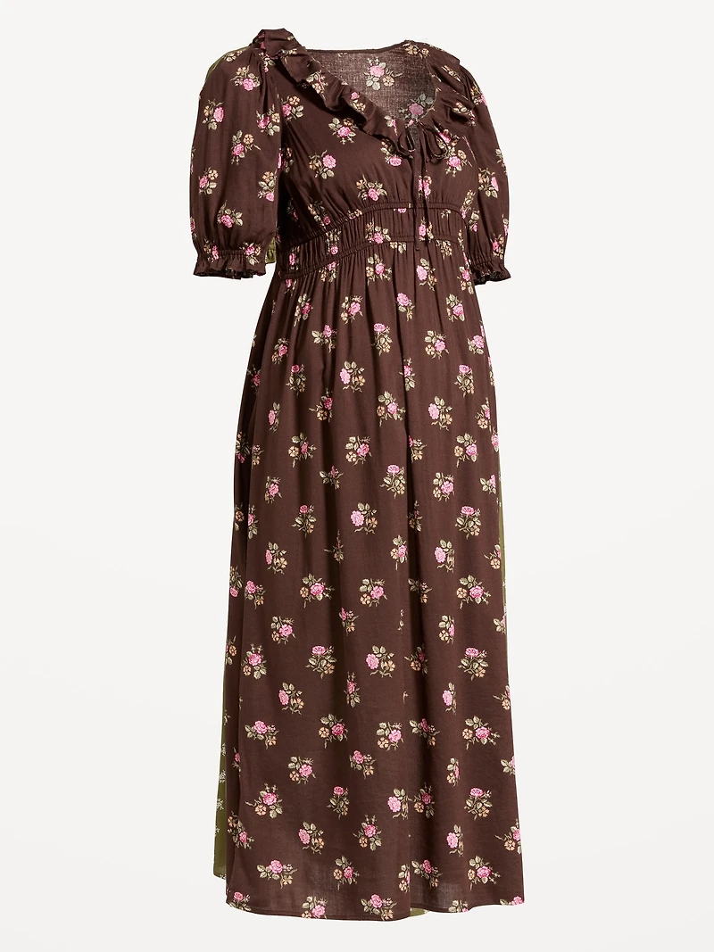 Maternity Puff-Sleeve Maxi Dress