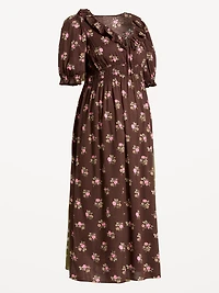Maternity Puff-Sleeve Maxi Dress