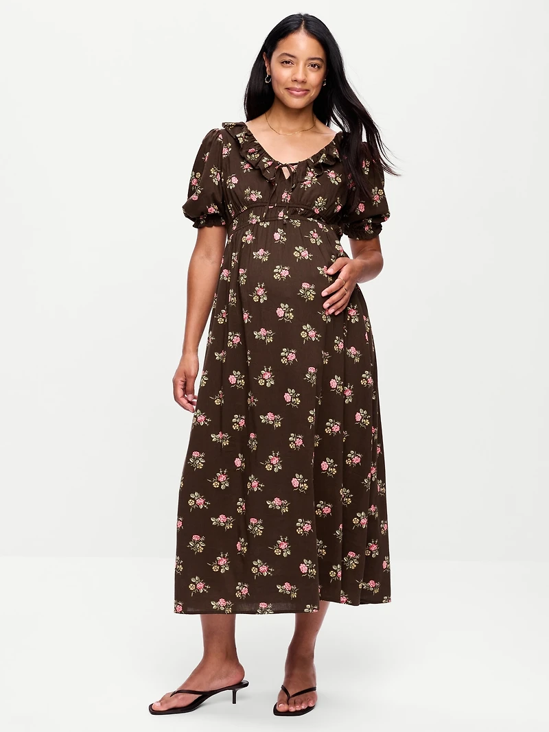 Maternity Puff-Sleeve Maxi Dress