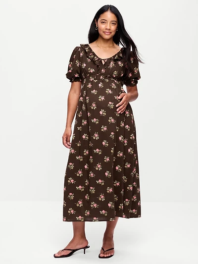 Maternity Puff-Sleeve Maxi Dress