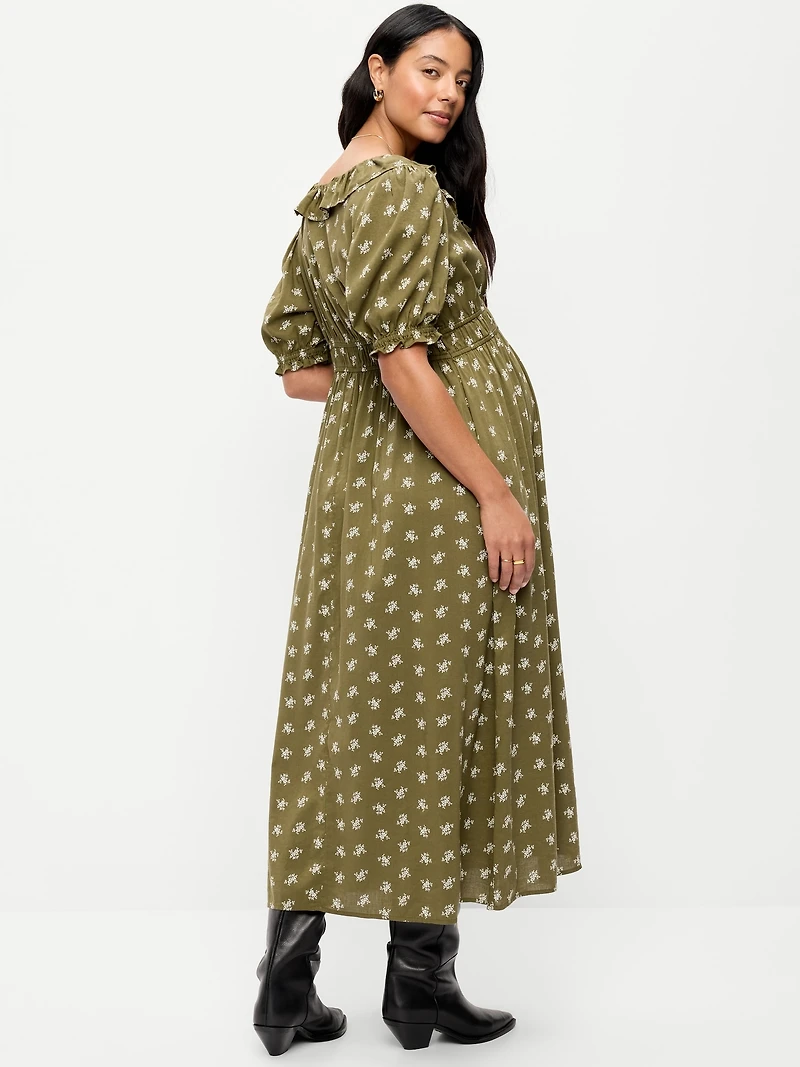Maternity Puff-Sleeve Maxi Dress