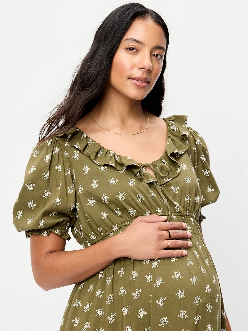 Maternity Puff-Sleeve Maxi Dress