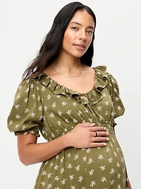Maternity Puff-Sleeve Maxi Dress