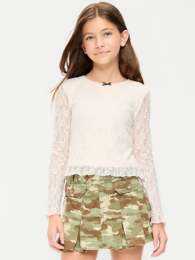 Fitted Long-Sleeve Lace Top for Girls