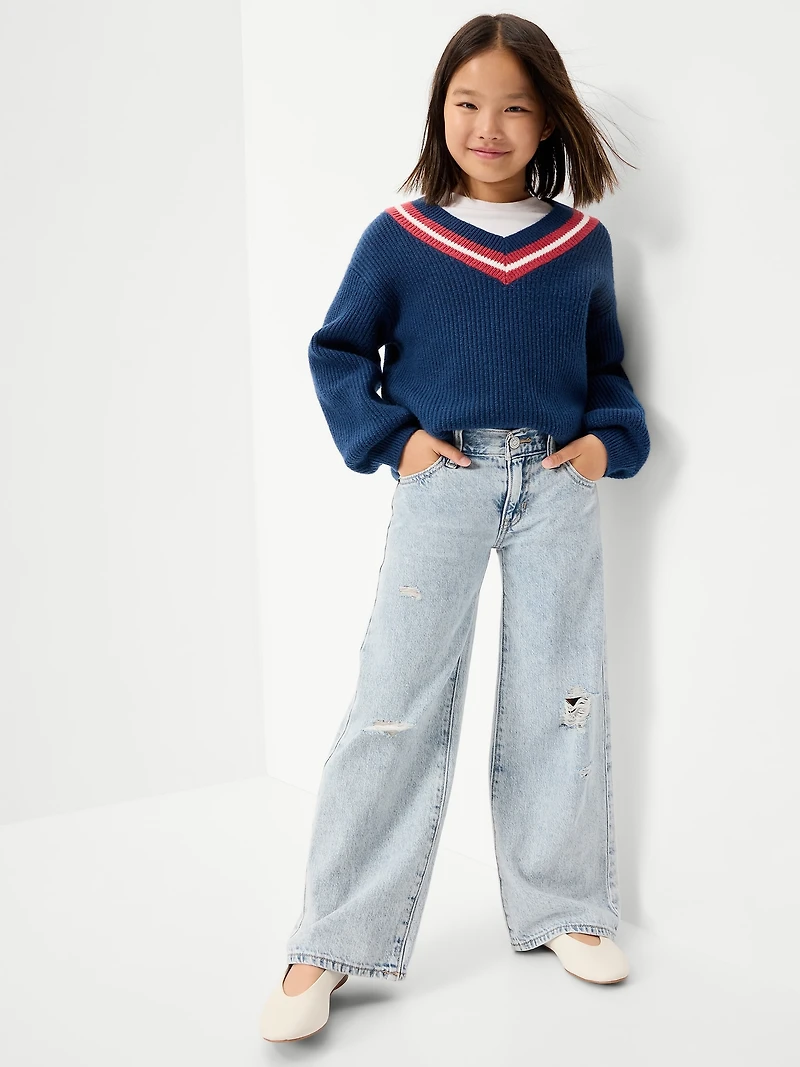 Low-Rise Baggy Ripped Wide-Leg Jeans for Girls