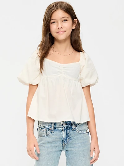 Short-Sleeve Crinkled Tie-Back Top for Girls