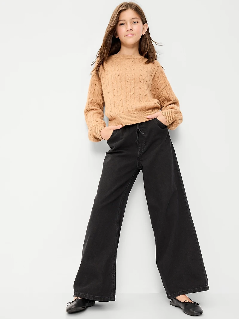 Pull-On Super Baggy Wide-Leg Denim Pants for Girls