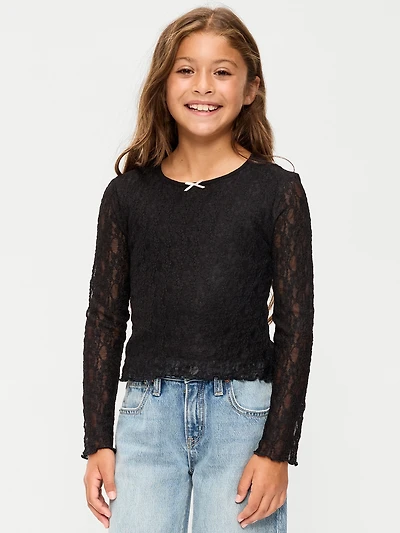Fitted Long-Sleeve Lace Top for Girls