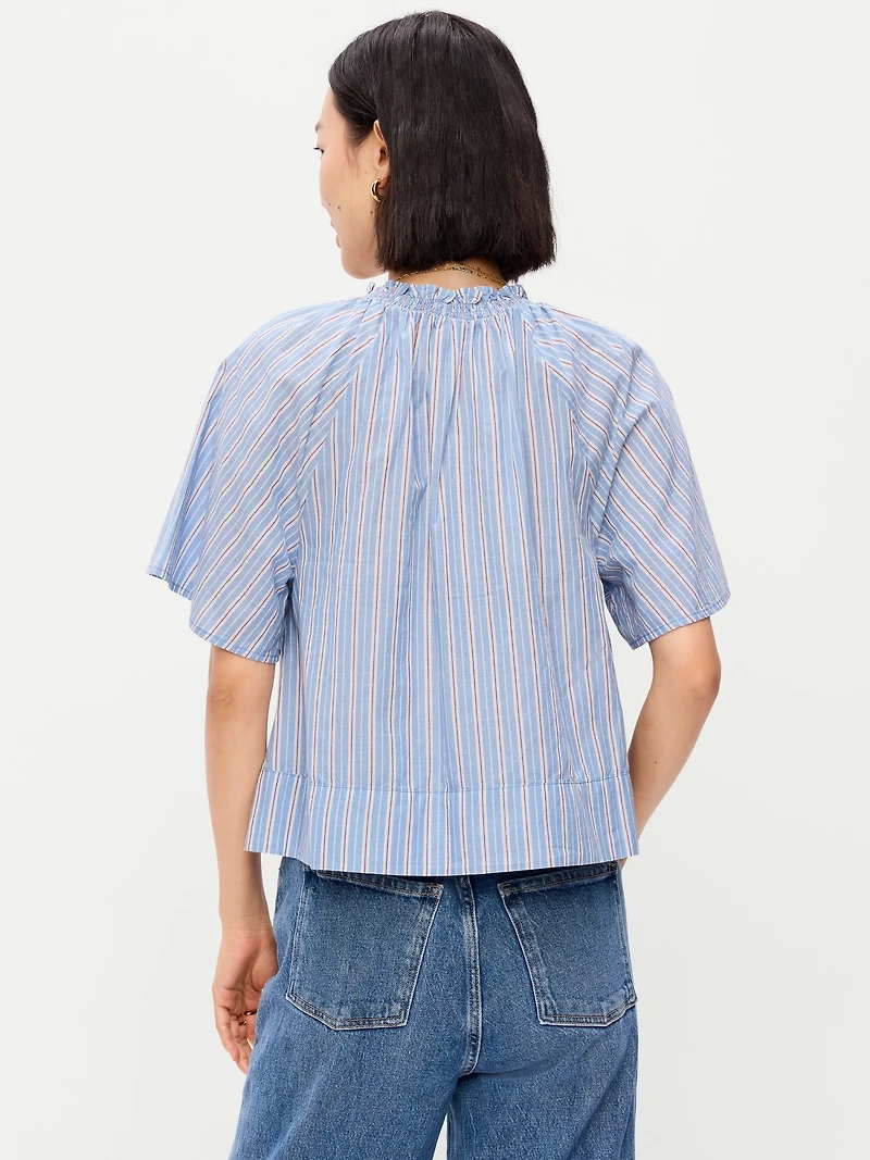 Loose Short-Sleeve Striped Top