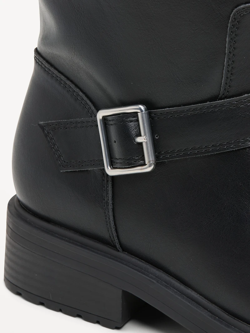 Faux-Leather Moto Boots for Women